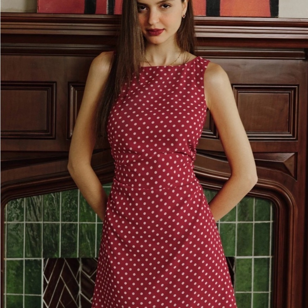 Polka Dot Sleeveless Red Mini Dress - Picture 2 of 4